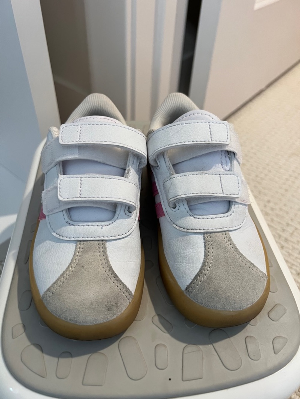 Kids White and Pink Velcro Sneakers